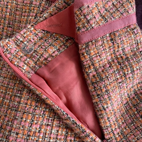 Sigrid Olsen 70s Style Pink Wool Blend Floral Peek A Boo Slit Tweed Skirt Size 2 - Picture 11 of 12